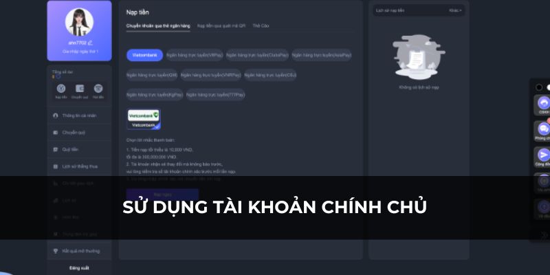 Tài khoản giao dịch phải là của bạn